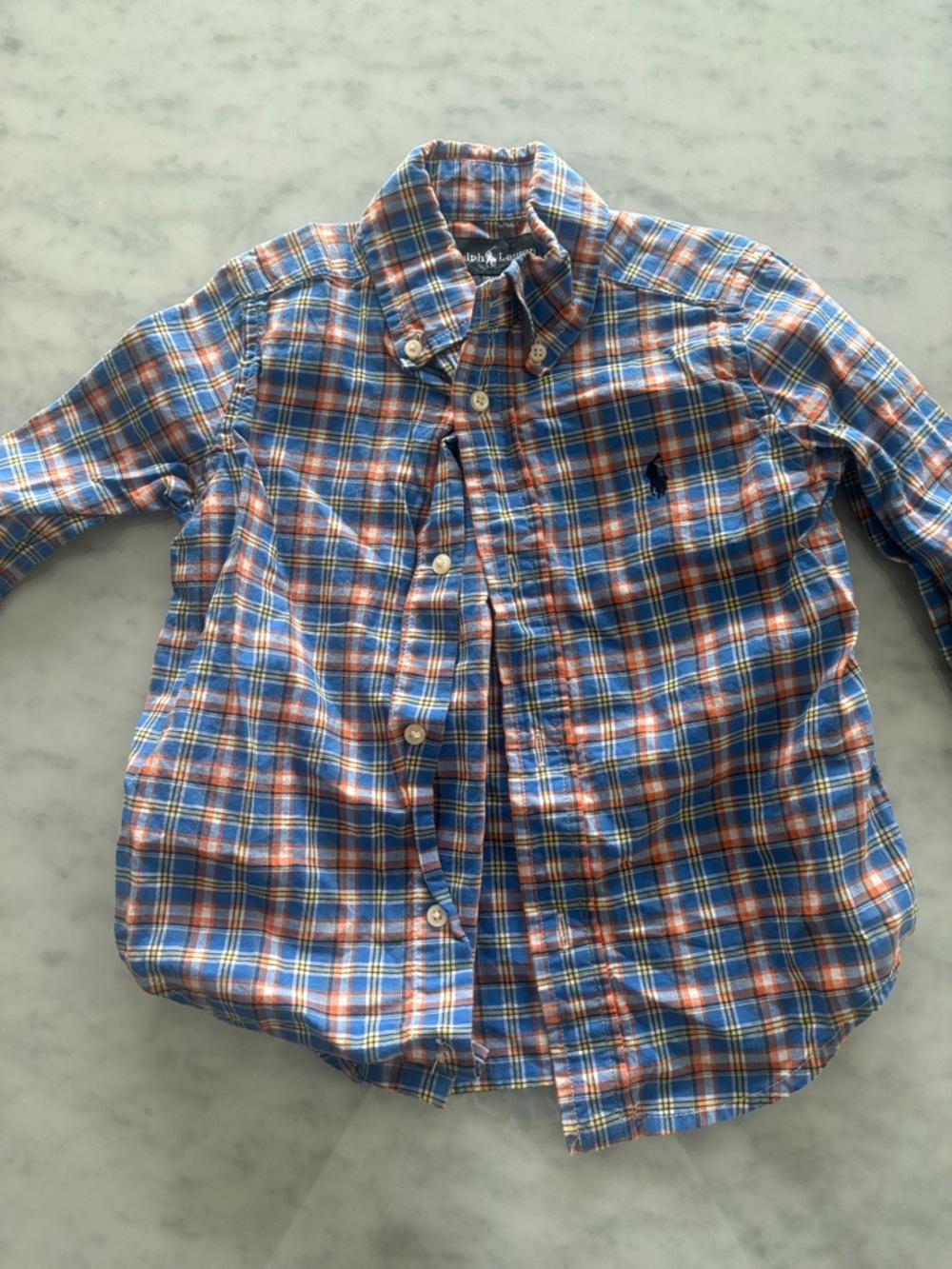 Ralph Lauren Boys Blue Orange Plaid Button-Down Shirt